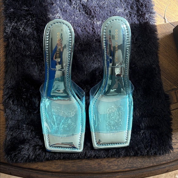 Good American TPU Blue Cinderella Square Toe Lucite Wedge Shoe Size 11 - Picture 6 of 6